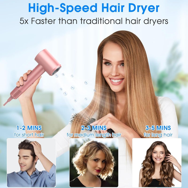 KARFUN Plasma Hair Dryer, 1500W High Speed Blow Dryer with Plasma Tech (Positive+Negative Ionic), LED Display, 5 Temps 2 Speed, Thermo-Control, Fast Drying Plasma Hairdryer for Home Travel (Rose Gold) - Image 4